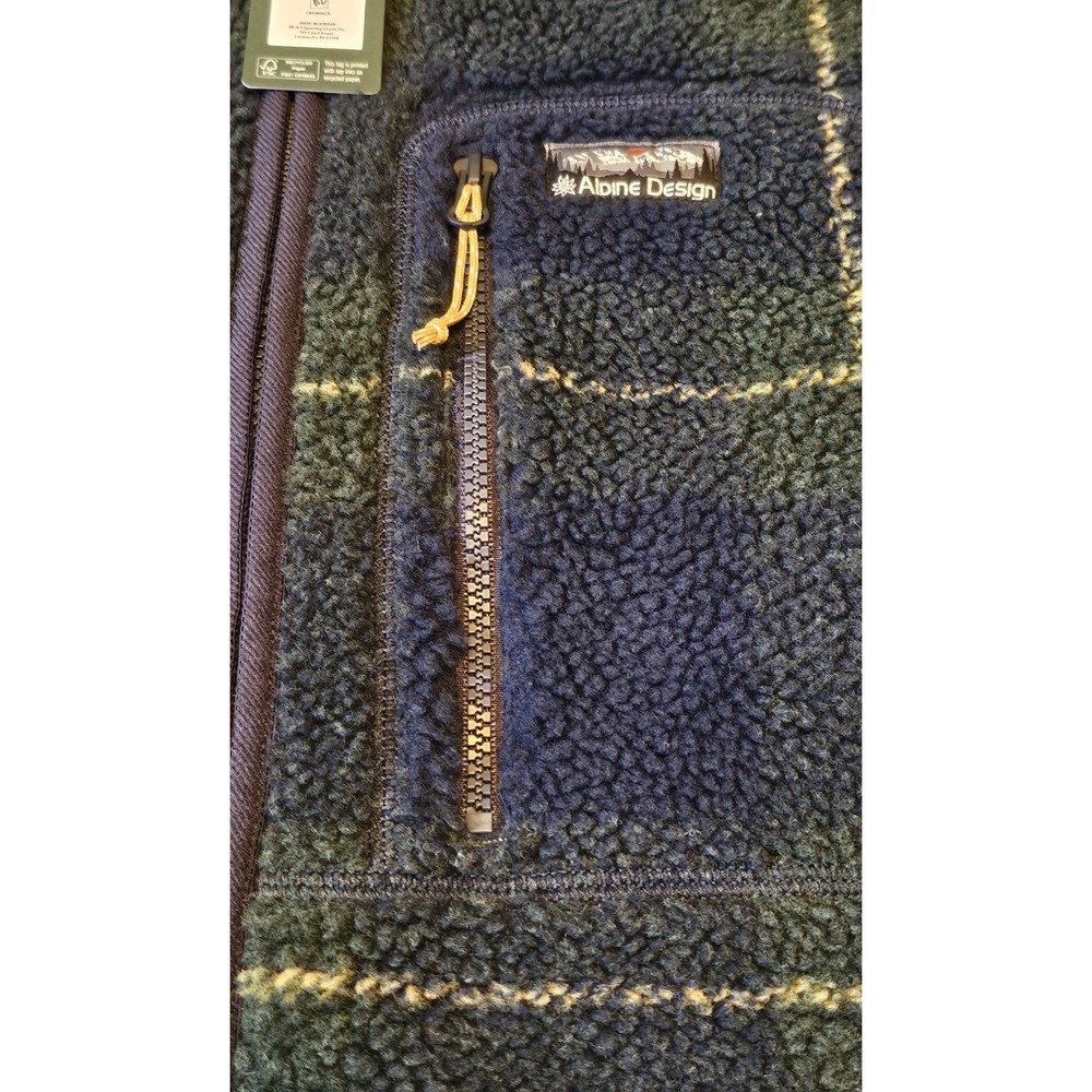 NEW Men's Alpine Design Sherpa Full Double Zip 2XL Green Navy Yellow Plaid - Picture 2 of 9